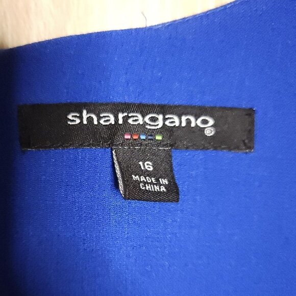 Sharagano Womens Blue Plus Cap Sleeve Color Block Sheath Dress 16 - Picture 4 of 6